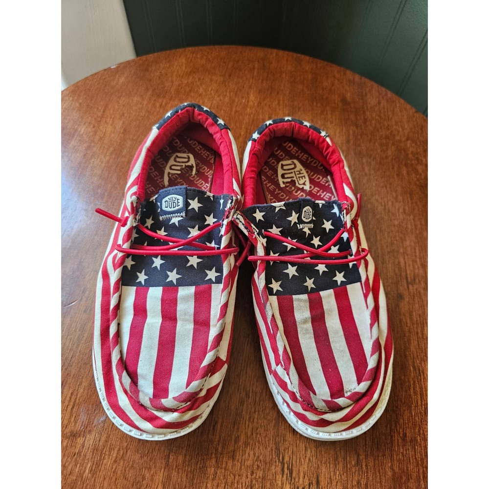 Hey Dude Wally Youth Americana American Flag Shoes Kids J5 Red White Blue 41164 - Picture 2 of 9